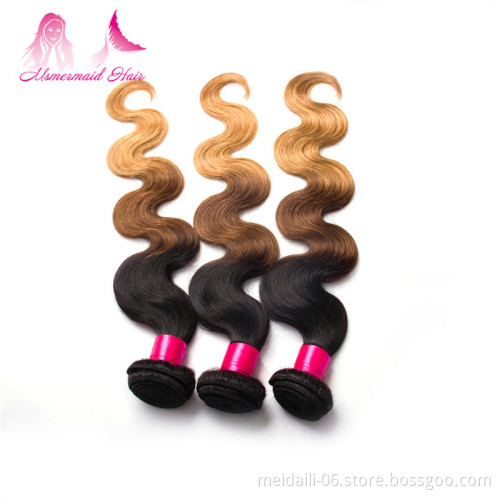 Pure Hand Made Body Wave Brazilian Sew In Human Hair Weave Ombre Hair